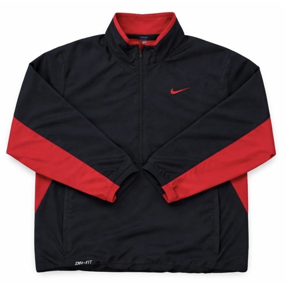 Nike Dri Fit‎ Mens L Quarter Zip Jacket Black Red Swoosh Lightweight Streetwear